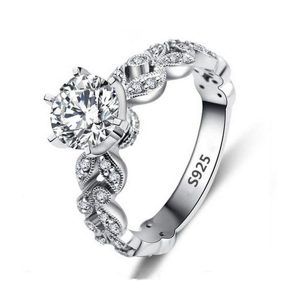 Silver Leaf Crystal Ring
