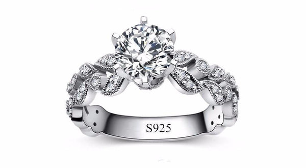 Silver Leaf Crystal Ring