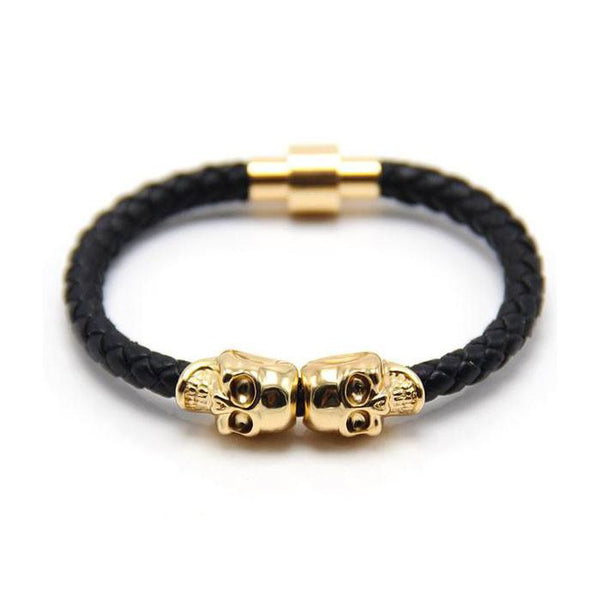 Twin Skull Leather Bracelet