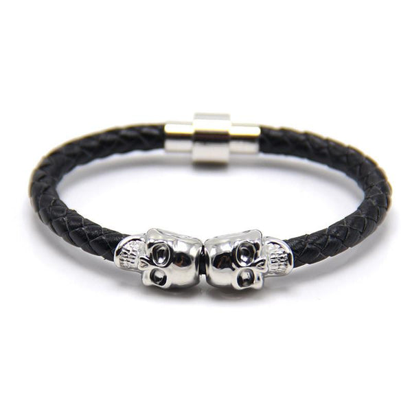 Twin Skull Leather Bracelet