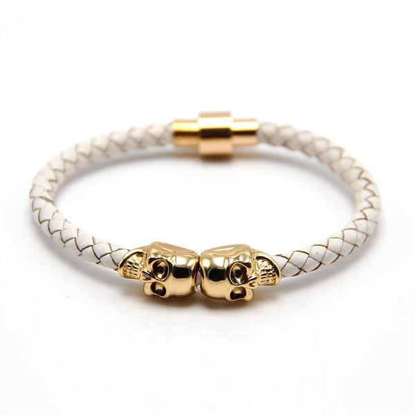 Twin Skull Leather Bracelet