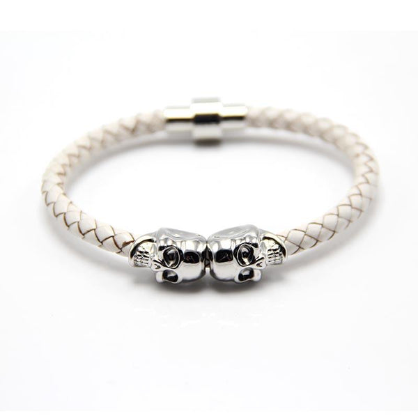 Twin Skull Leather Bracelet